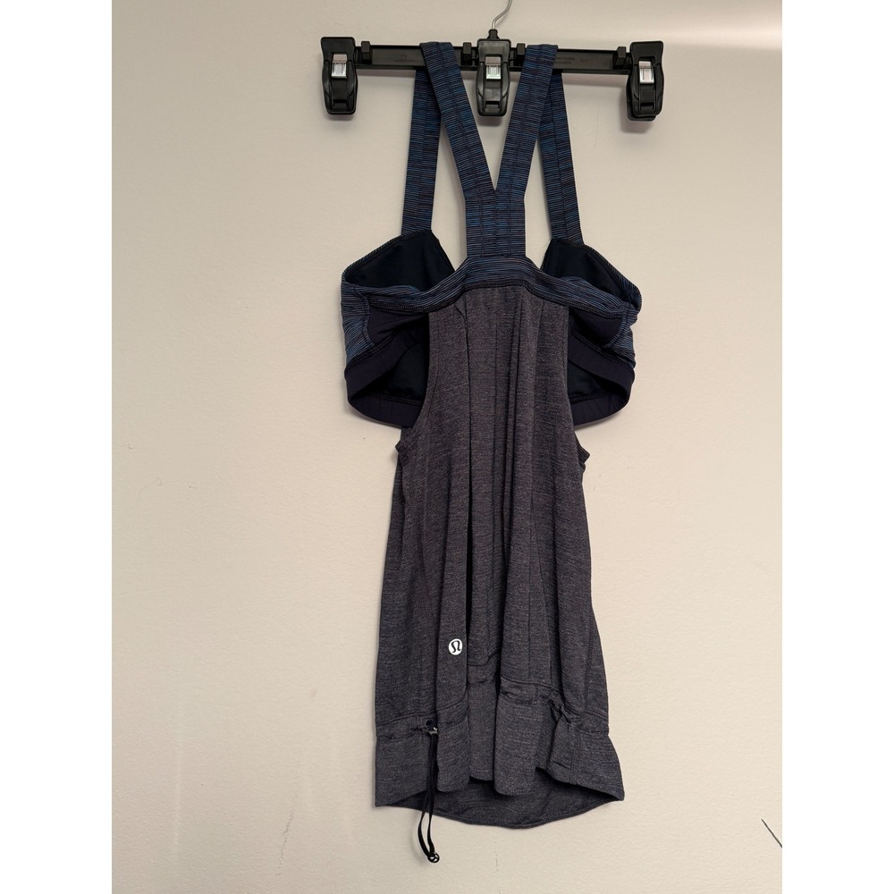 Lululemon Athletica Run Speed‎ Tank Top Built in Bra Blue Stripe Heathered Gray